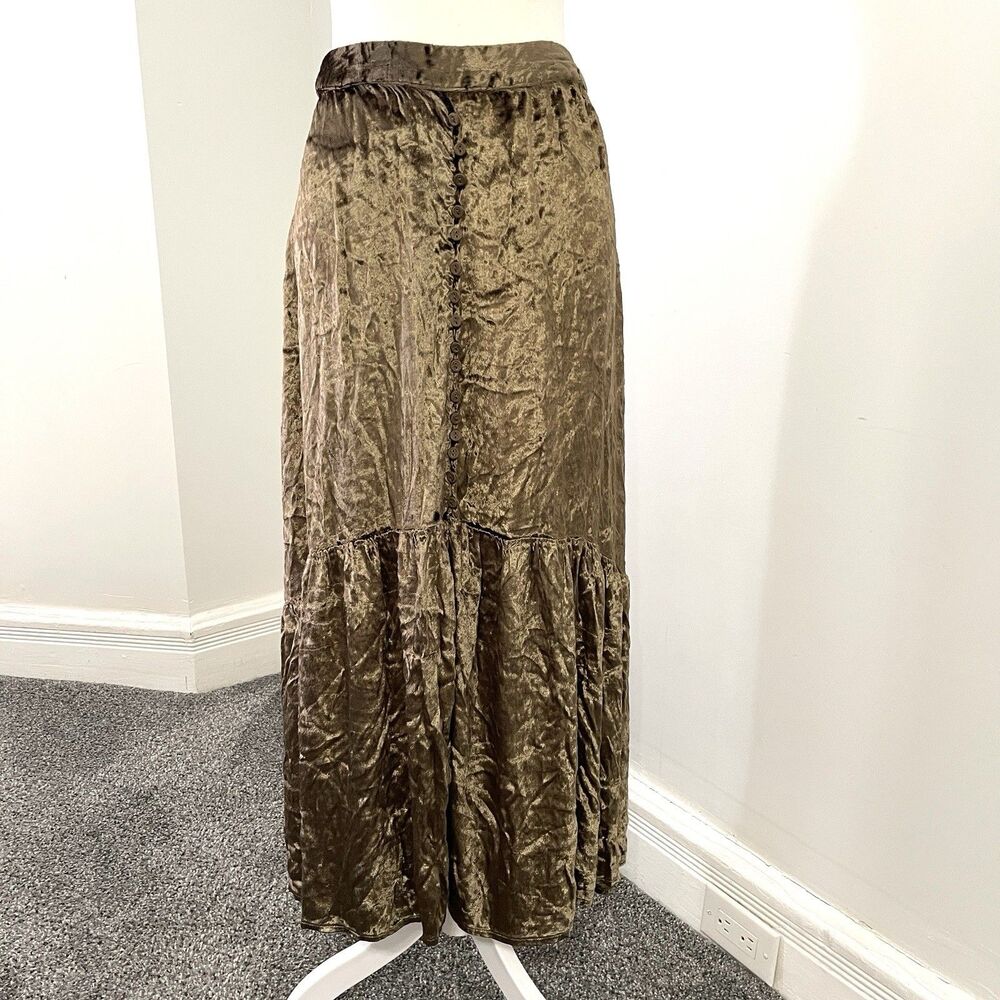 April Cornell Maxi Skirt Size Medium Crushed Velvet Button Accent Stretch Waist